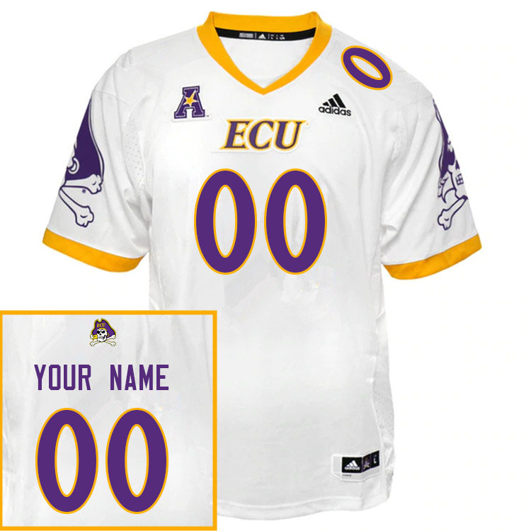 Custom ECU Pirates Name And Number College Football Jerseys Stitched-White - Click Image to Close